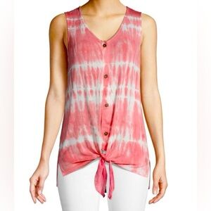 C&C CALIFORNIA Rose‎ Pink Tie-Dye Button Up Sleeveless Top